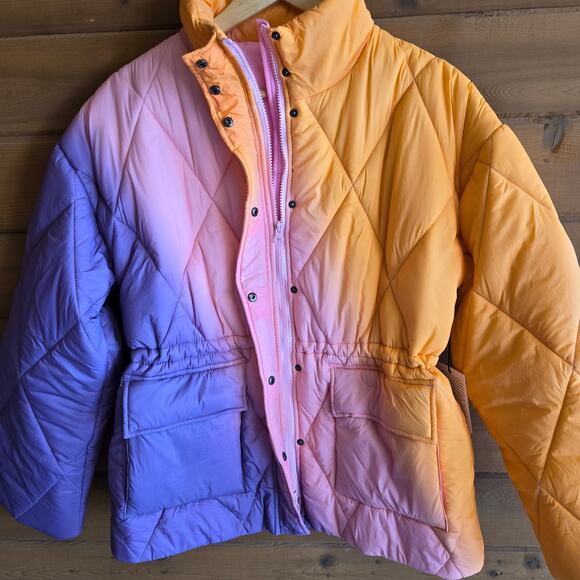 Electric & Rose Aiden Ombre Quilted Jacket NWT L Pink Purple Orange Puffer Coat - Picture 4 of 15